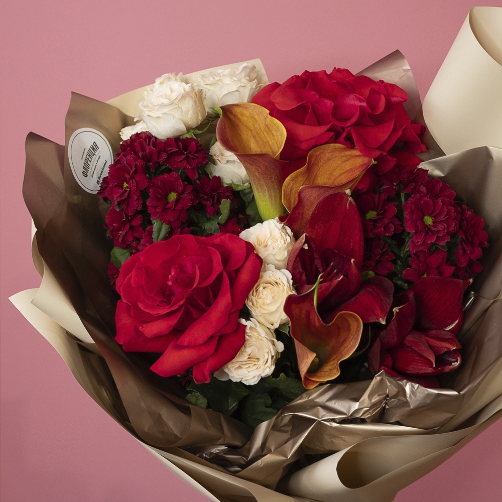 Букет - 116 Яркий букет с каллами и амариллисом