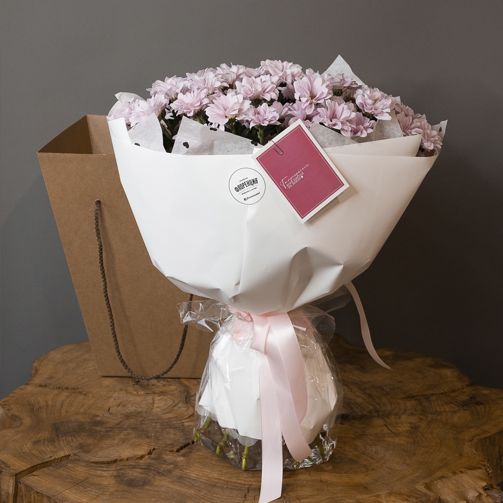 Букет - 109 Пышный букет розовых ромашковых хризантем