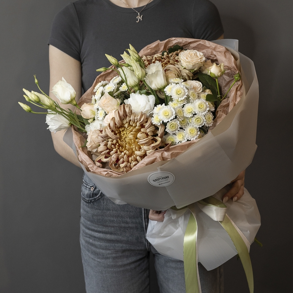 Букет - 115 Букет в кофейной гамме в хризантемами