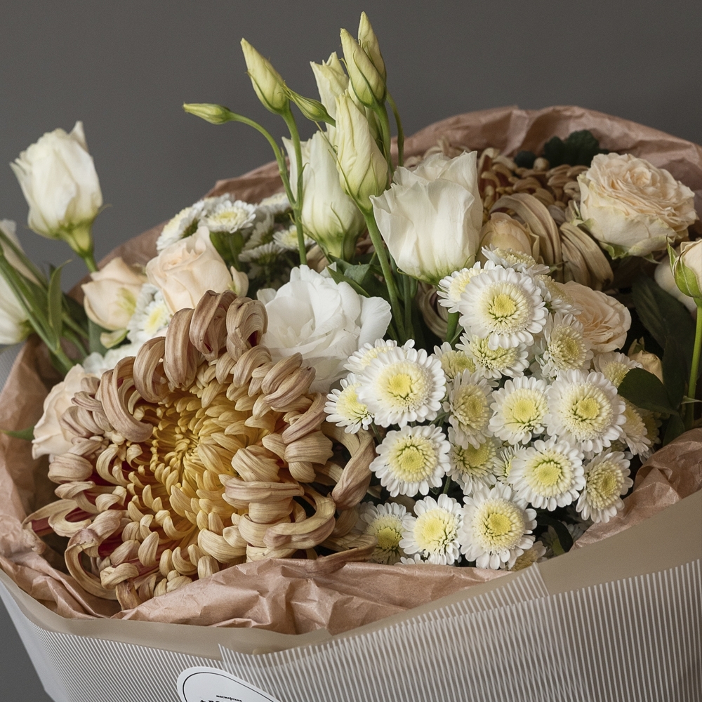 Букет - 115 Букет в кофейной гамме в хризантемами
