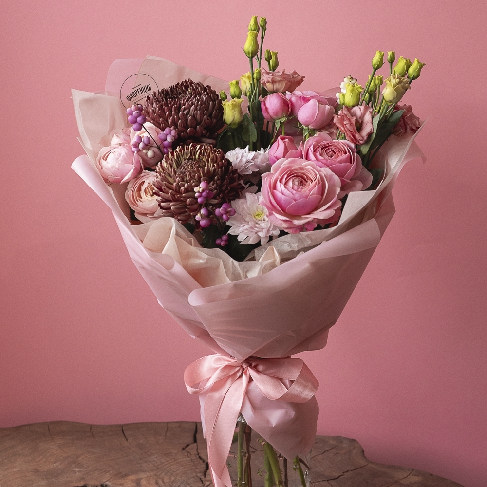 Букет - 121 Яркий букет с хризантемой Бигуди