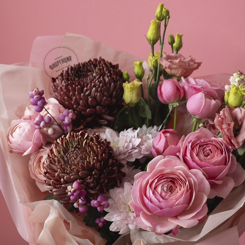 Букет - 121 Яркий букет с хризантемой Бигуди