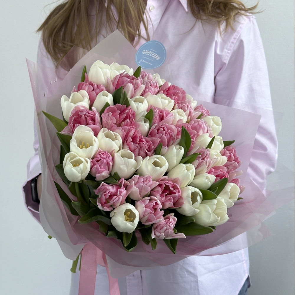 Весна #36 Сборный букет с розовыми тюльпанами