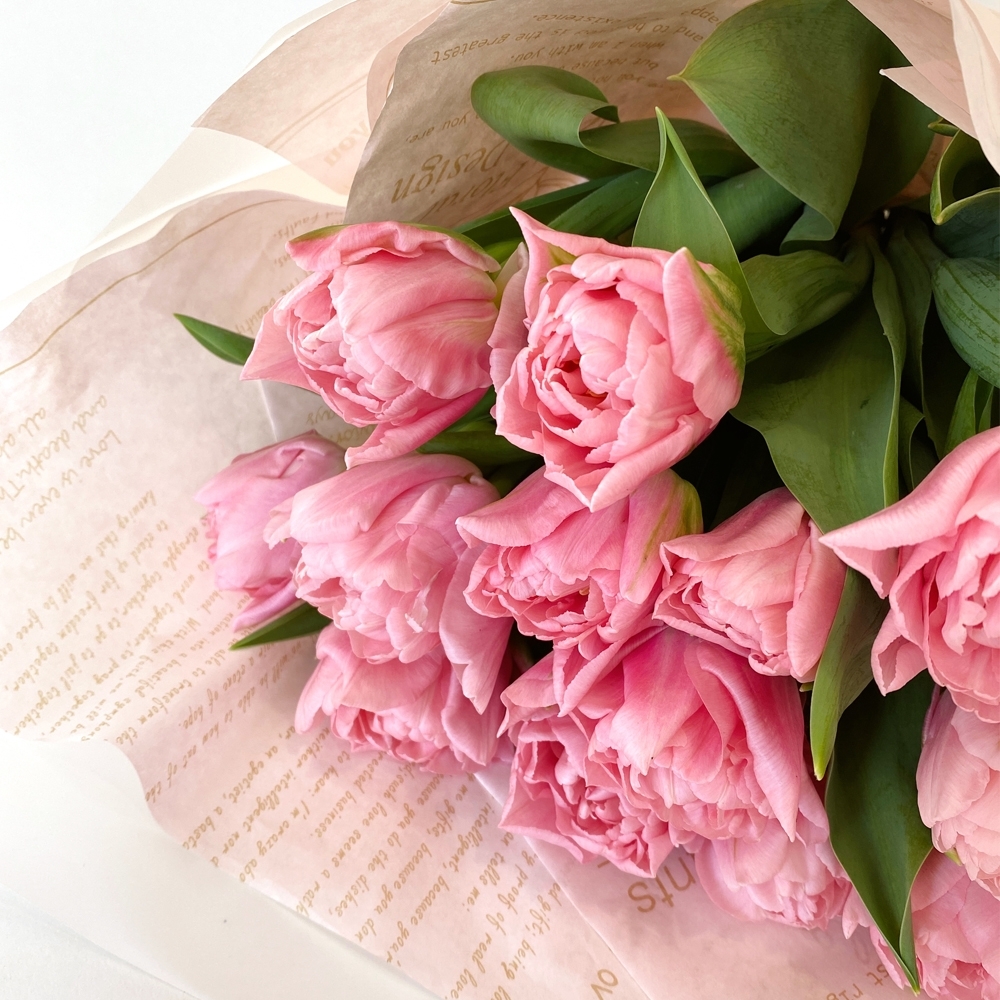 Весна #12 Букет нежно-розовых тюльпанов класса премиум 15 шт