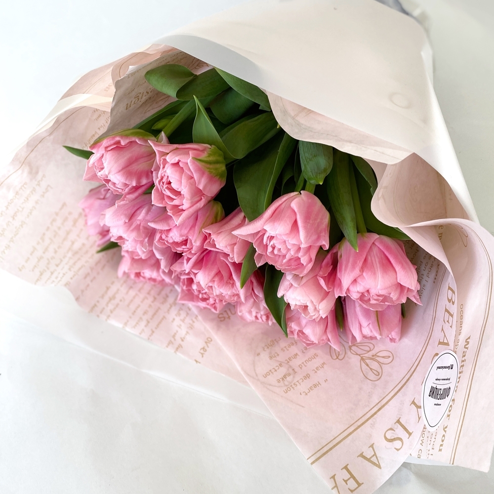 Весна #12 Букет нежно-розовых тюльпанов класса премиум 15 шт